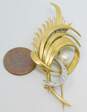 Elegant 18k Yellow Gold Diamond Accent & Pearl Brushed Leaf Spray Brooch Pin 13.4g image number 6