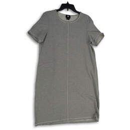 Womens Black White Pinstriped Round Neck Short Sleeve T-Shirt Dress Size L