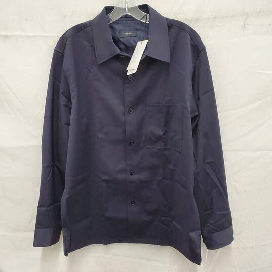 NWT Theory MN's Dark Navy Blue Baltic Portland Wool Shirt Size M image number 1