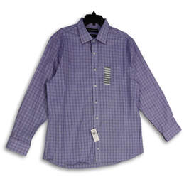 NWT Mens Purple Plaid Modern Fit Collared Long Sleeve Dress Shirt Size XL