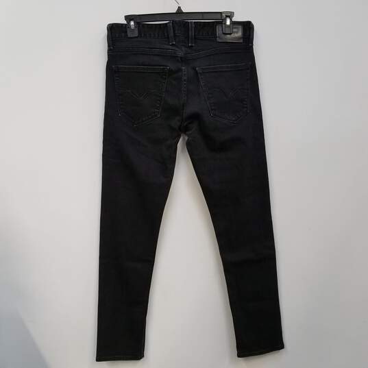 Mens Black Dark Wash Stretch Pockets Slim Fit Denim Tapered Jeans Sz 30x30 image number 2