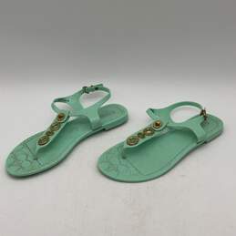 Coach Womens Blue Gold Open Toe Flat Adjustable Buckle Thong Sandals Size 8