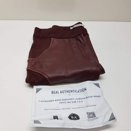 AUTHENTICATED T Alexander Wang Burgundy Lambskin Blend Skinny Pants image number 4