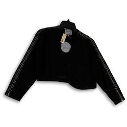 NWT Womens Black Embellished Long Sleeve Open Front Cropped Jacket Size M