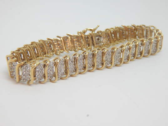 10K Yellow Gold 4.0 CTTW Round Diamond Pave Tennis Bracelet 15.5g image number 7