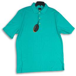 NWT Greg Norman Mens Blue Spread Collar Short Sleeve Golf Polo Shirt Size XL