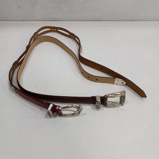 Red & Brown Leather Brighton Belt w/ Silver Tones image number 1