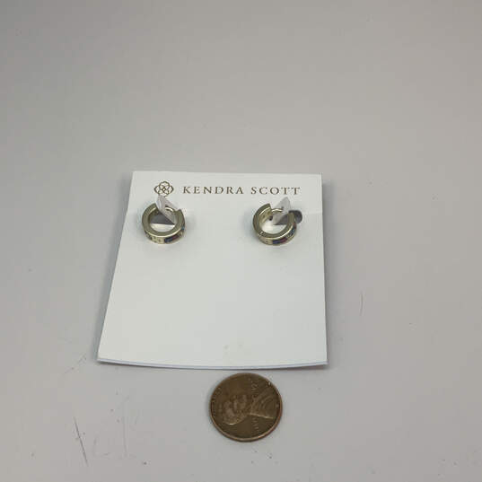 Designer Kendra Scott Silver-Tone Crystals Huggie Earrings w/ Dust Bag image number 3