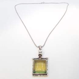 Sterling Silver Gemstone Rectangle Pendant 24Inch Necklace Damage 45g