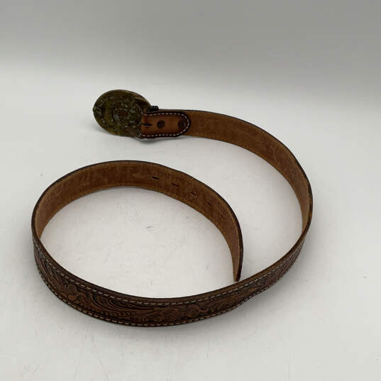Mens 19518 Brown Leather Adjustable Buckle Western Waist Belt Size 38 image number 3