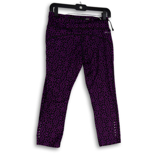 Womens Purple Black Abstract Stretch Dri-Fit Cropped Leggings Size Medium image number 2