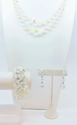 Vintage Laguna & Fashion Icy Aurora Borealis Clip-On Earrings Necklace & Stretch Bracelet 157.6g