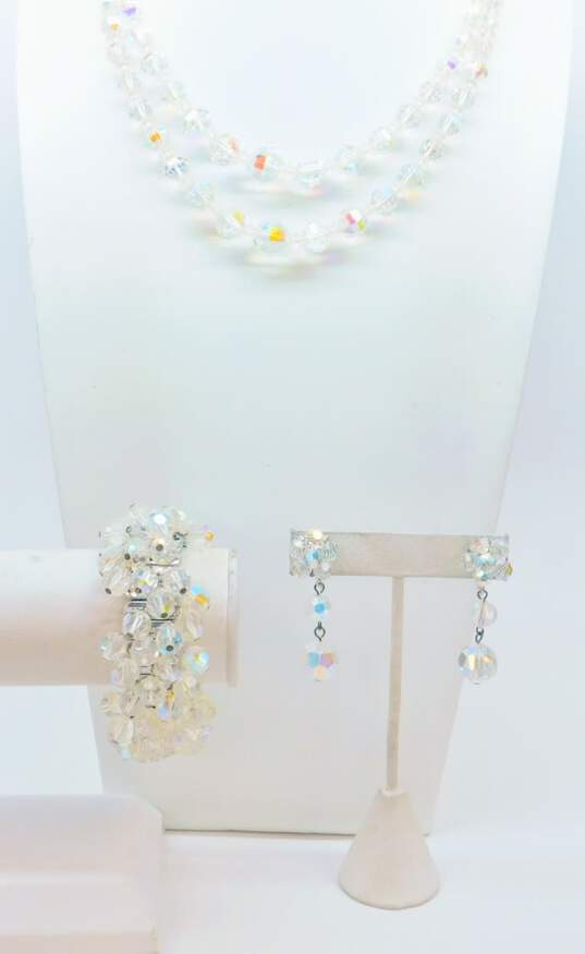 Vintage Laguna & Fashion Icy Aurora Borealis Clip-On Earrings Necklace & Stretch Bracelet 157.6g image number 1