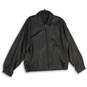 Mens Black Leather Collared Long Sleeve Full-Zip Bomber Jacket Size 42 image number 1