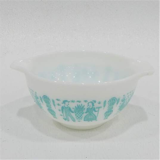 Vintage Pyrex Amish Butterprint Turquoise Blue Cinderella Mixing Bowls Set of 3 image number 8