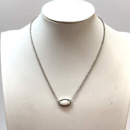 Designer Kendra Scott Silver-Tone White Stone Link Chain Pendant Necklace