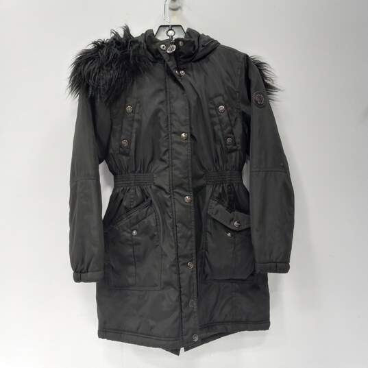 Women’s DKNY Faux Fur Trim Cinched Waist Jacket Sz M image number 1
