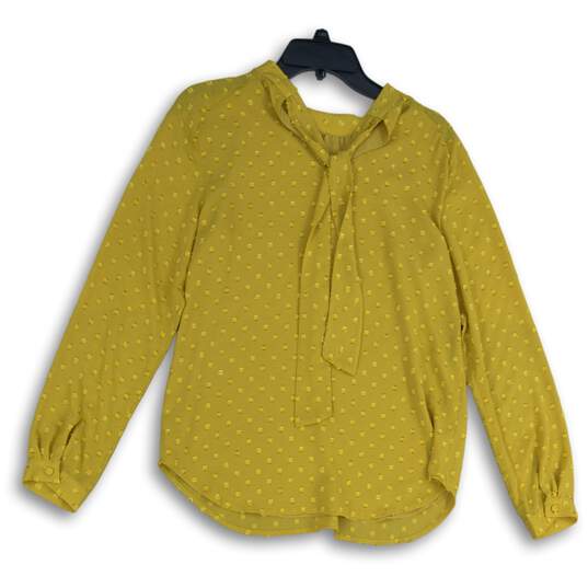NWT Ann Taylor Womens Yellow Ruffle Halter Neck Long Sleeve Blouse Top Size S image number 2