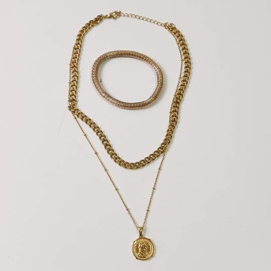 5 Piece Gold Tone Necklace & Bracelet Bundle image number 2