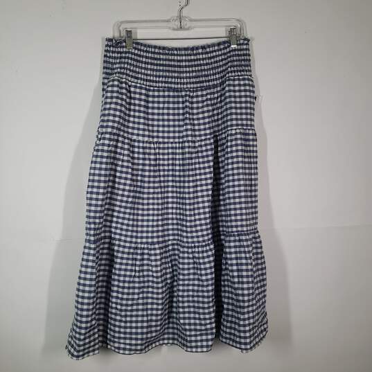 NWT Womens Check Smocked Waist Flat Front Pull-On Midi A-Line Skirt Size L image number 2