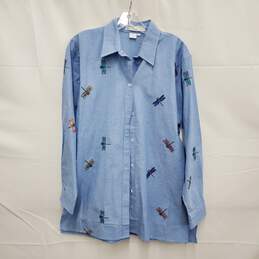 VTG Casey Coleman WM's Dragonfly Embroidered Long Sleeve Blue Denim Shirt Size M