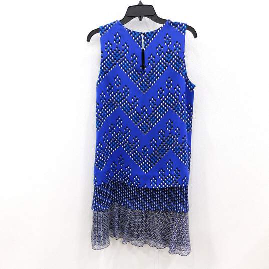 Diane Von Furstenberg Liza Blue Layered Silk Crepe Ruffle Shift Women's Dress Size M with COA image number 4