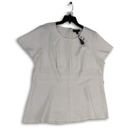 NWT Womens White Round Neck Short Sleeve Back Zip Blouse Top Size 22 alternative image