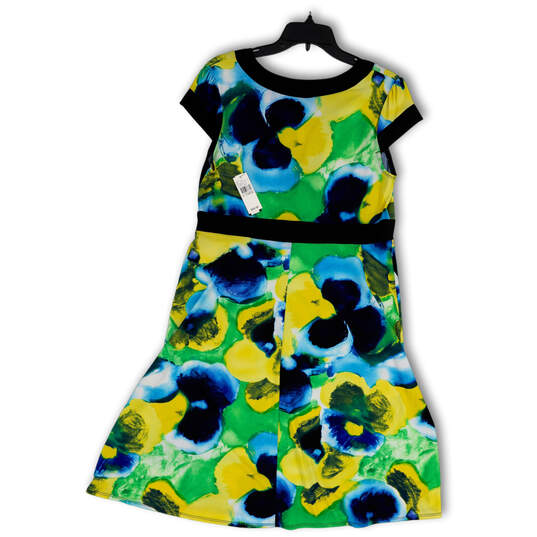 NWT Womens Multicolor Floral Cap Sleeve Split Neck Fit & Flare Dress Sz XL image number 2