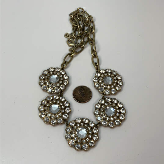 Designer J. Crew Gold-Tone Link Chain Crystal Cut Flower Statement Necklace image number 4