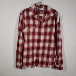 Mens Plaid Collared Long Sleeve Chest Pockets Button-Up Shirt Size Large