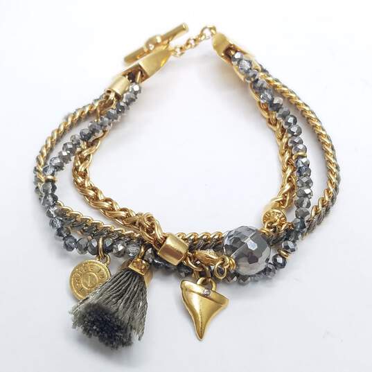 Henri Bendel Gold Tone Crystal 3-Strand Charm 6.5" Bracelet W/C.O.A 24.7g image number 2