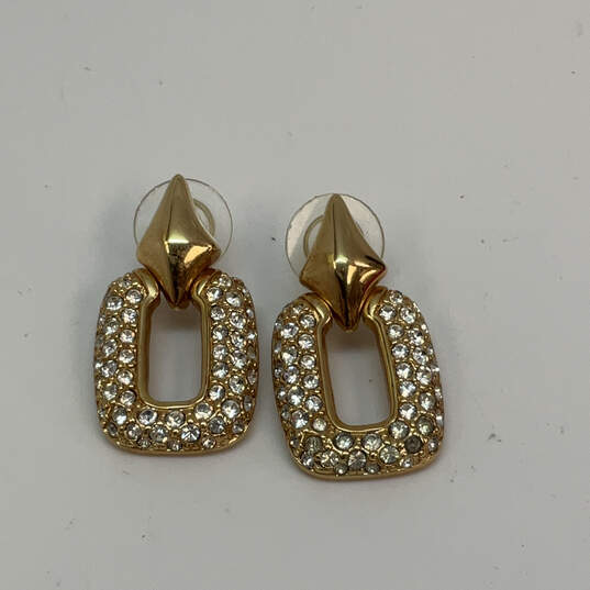 Designer Swarovski Gold-Tone Rhinestones Push Back Classic Drop Earrings image number 2