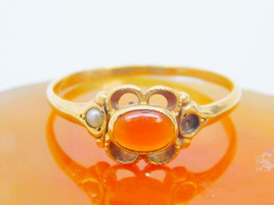 Antique 10K Yellow Gold Glass & Seed Pearl Ring 1.3g image number 2