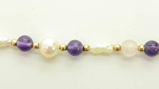 14K Yellow Gold Amethyst & Freshwater Pearl Beaded Necklace 7.4g image number 4
