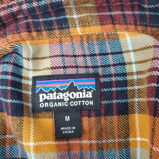 Patagonia MN's Orange & Black Organic Cotton Plaid Long Sleeve Shirt Sz. M image number 3
