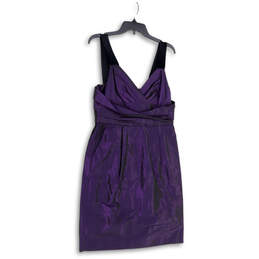 Womens Purple V-Neck Back Zip Knee Length Cocktail Sheath Dress Size 8