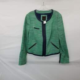 The Limited Green & Navy Blue Cotton Blend Full Zip Knit Top WM Size L NWT
