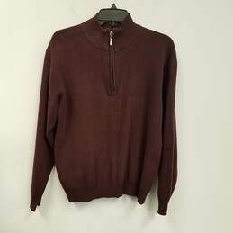 Mens Burgundy Knitted Long Sleeve Quarter Zip Pullover Sweater Size Large