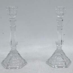 Pair of Tiffany & Co. Crystal Hampton 9in. Candlesticks Candle Holders