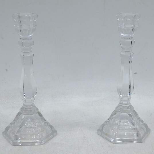 Pair of Tiffany & Co. Crystal Hampton 9in. Candlesticks Candle Holders image number 1