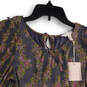 NWT Womens Gray Purple Floral Long Puff Sleeve Pullover Blouse Top Size S image number 3