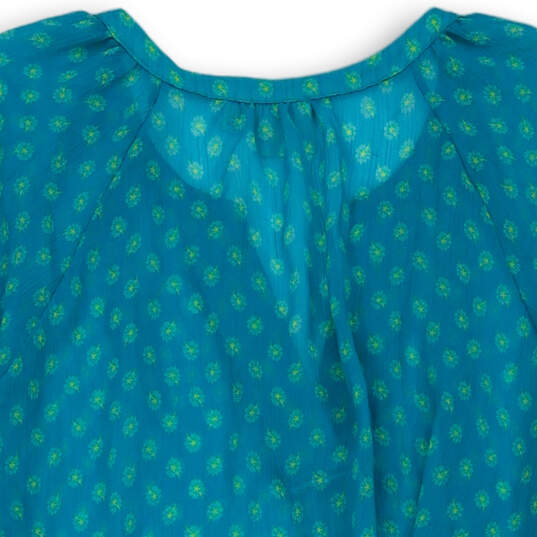 Womens Blue Floral Print Short Sleeve Split Neck Casual Blouse Top Size 2XL image number 4