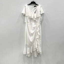 NWT Womens White Ruffle Short Sleeve V-Neck Back Zip Wrap Dress Size 20