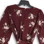 Womens Burgundy Pink Floral V-Neck Long Sleeve Tie Waist A-Line Dress Sz 2 image number 4