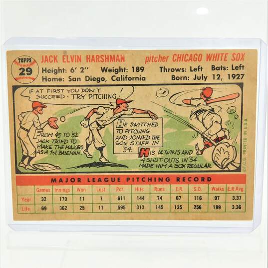 1956 Jack Harshman Topps #29 Chicago White Sox image number 3