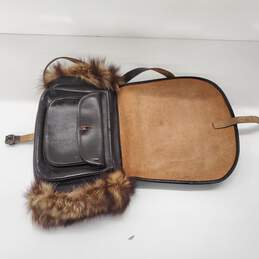 Handmade Dark Brown Leather Fur Trim Shoulder Bag alternative image
