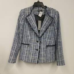NWT Womens Blue Fringed Long Sleeve Single Breasted Blazer Jacket Size 12