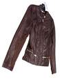 Express Women's Brown Long Sleeve Pockets Leather Motorcycle Jacket Size Small image number 1