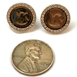 Designer Michael Kors Gold-Tone Clear Rhinestone Monogram Stud Earrings alternative image