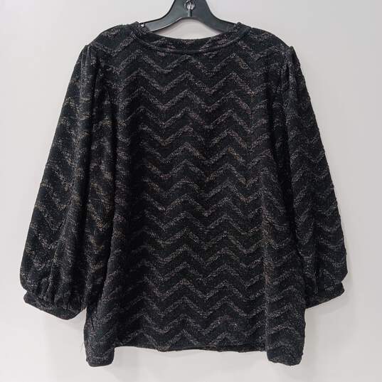 Anne Klein Women's Black Shimmer Tweed Balloon Sleeve Blouse top Sweater Size XL NWT image number 2